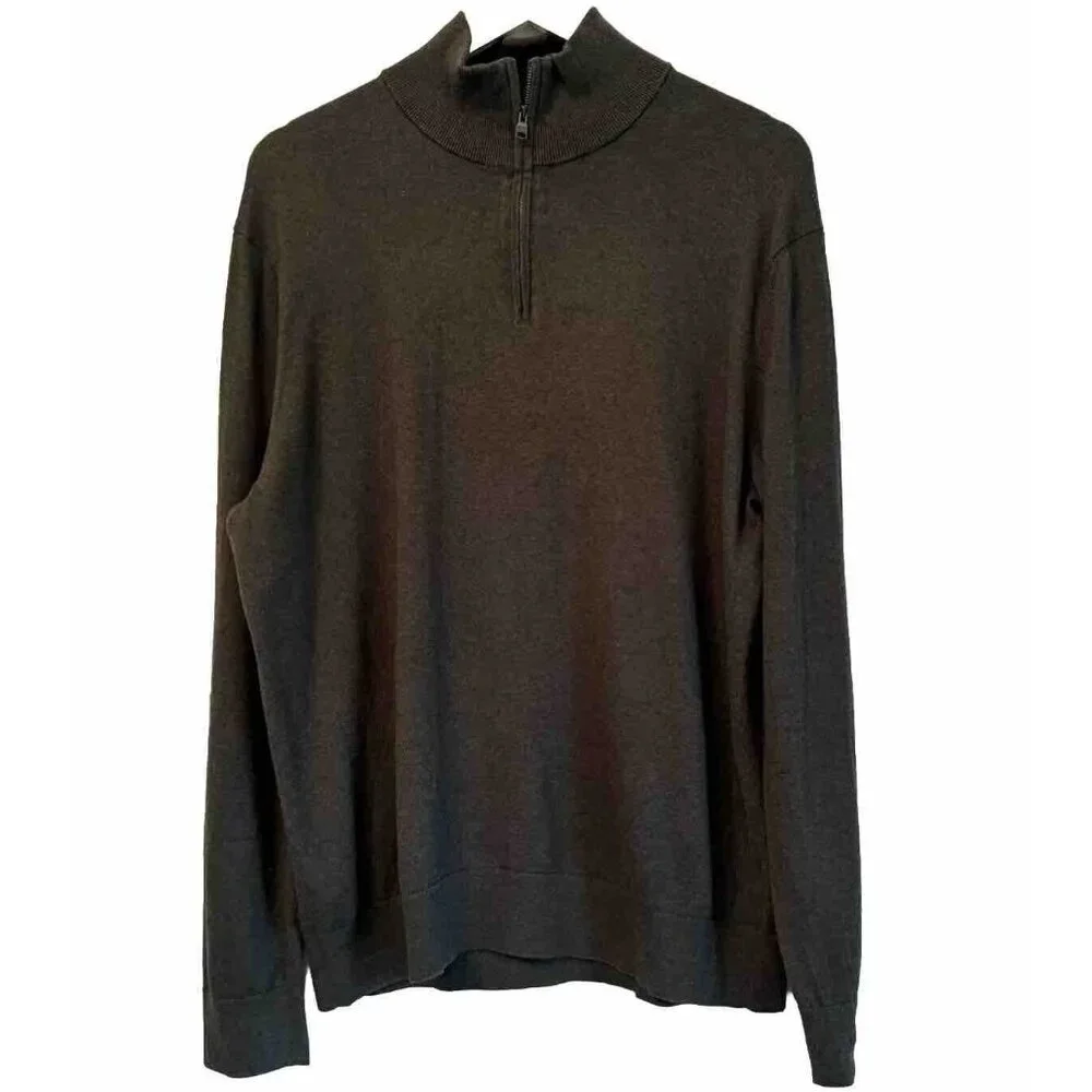 Banana Republic Gray Heritage Sweater Mens XL Cotton Cashmere Blend Quarter Zip
